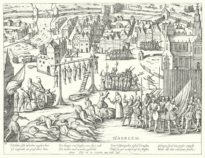 Massa-executies uitgevoerd door de Spanjaarden in Haarlem, Nederland, 1573 door Franz Hogenberg
