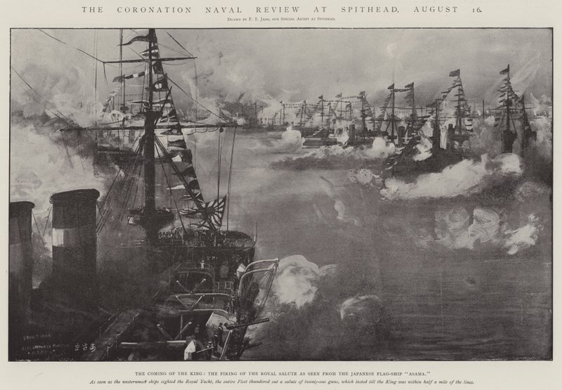 De Kroningsmarineparade bij Spithead, 16 augustus door Fred T. Jane