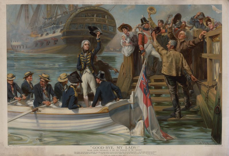 Nelson verlaat Portsmouth om naar Trafalgar te varen op de Victory door Fred Roe