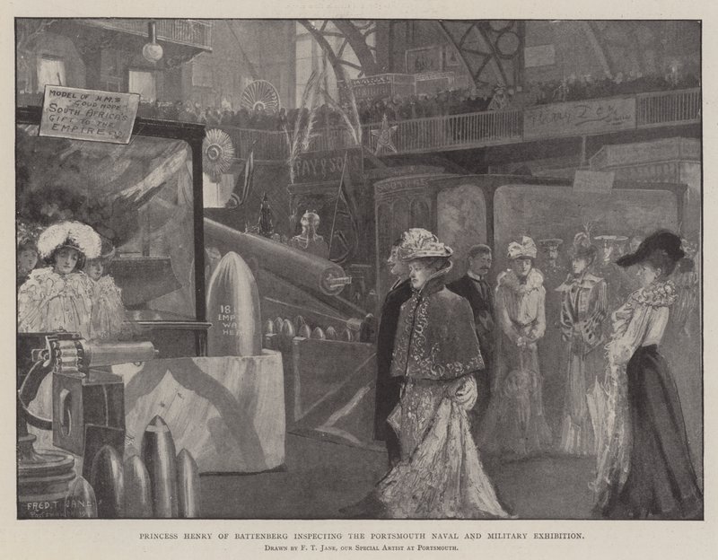 Prinses Henry van Battenberg inspecteert de Portsmouth Naval and Military Exhibition door Fred T. Jane