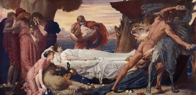 Hercules worstelt met de dood om het lichaam van Alcestis door Frederic (after) Leighton