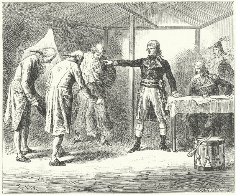 Napoleon ontslaat de Venetiaanse delegatie na de slachtingen van de Fransen in Venetië en Verona door Frederic Theodore (after) Lix