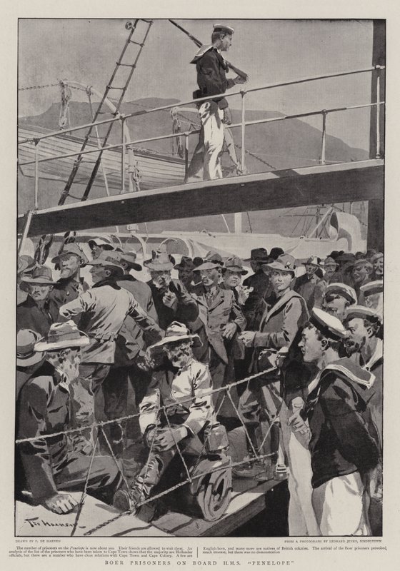 Boer gevangenen aan boord van H.M.S. Penelope door Frederic de Haenen