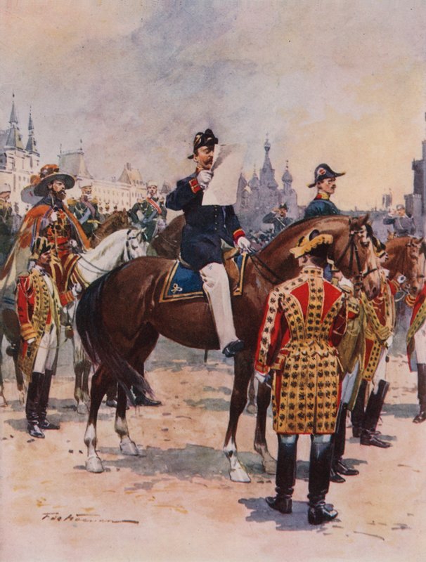 Herauten kondigen de kroning van de keizer aan door Frederic de Haenen