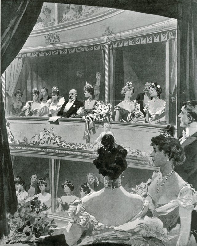 Koning Edward VII en familie in Covent Garden door Frederic de Haenen