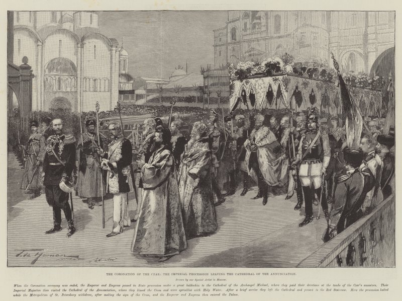 De kroning van de tsaar, de keizerlijke processie verlaat de kathedraal van de Aankondiging door Frederic de Haenen