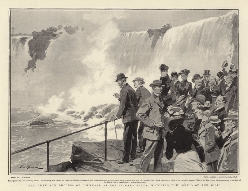 De hertog en hertogin van Cornwall bij de Niagara Falls, kijkend naar het Kind van de Mist door Frederic de Haenen