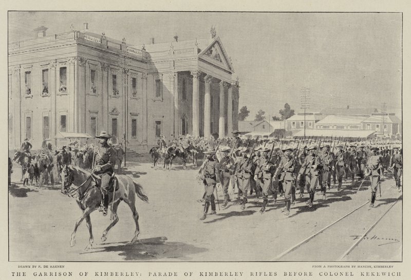 Het Garnizoen van Kimberley, Parade van Kimberley Rifles voor Kolonel Kekewich door Frederic de Haenen