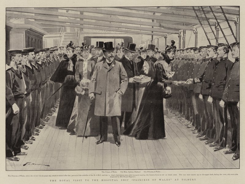 Het Koninklijk Bezoek aan het Hospitaalschip Princess of Wales in Tilbury door Frederic de Haenen