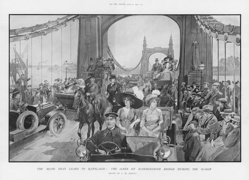 Het tafereel op Hammersmith Bridge tijdens het seizoen door Frederic de Haenen