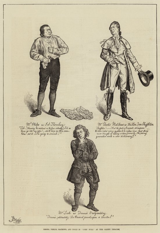 Messers Phelps, Mathews en Toole in John Bull, in het Gaiety Theatre door Frederick Barnard
