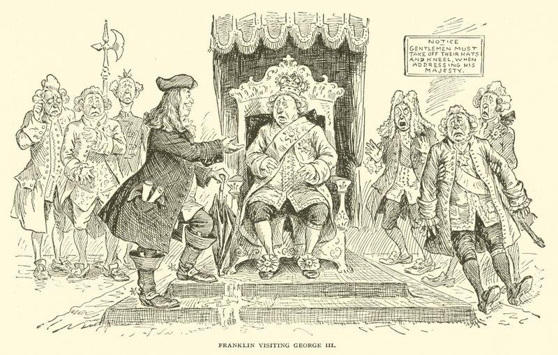 Franklin bezoekt George III door Frederick Burr Opper