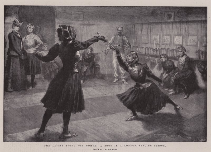 De nieuwste sport voor vrouwen, een gevecht in een Londense schermschool door Frederick Henry Townsend