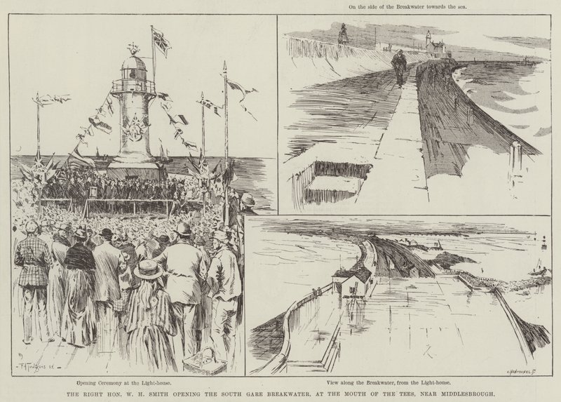 De zeer eerbiedwaardige W H Smith opent de South Gare Breakwater, bij de monding van de Tees, nabij Middlesbrough door Frederick Henry Townsend