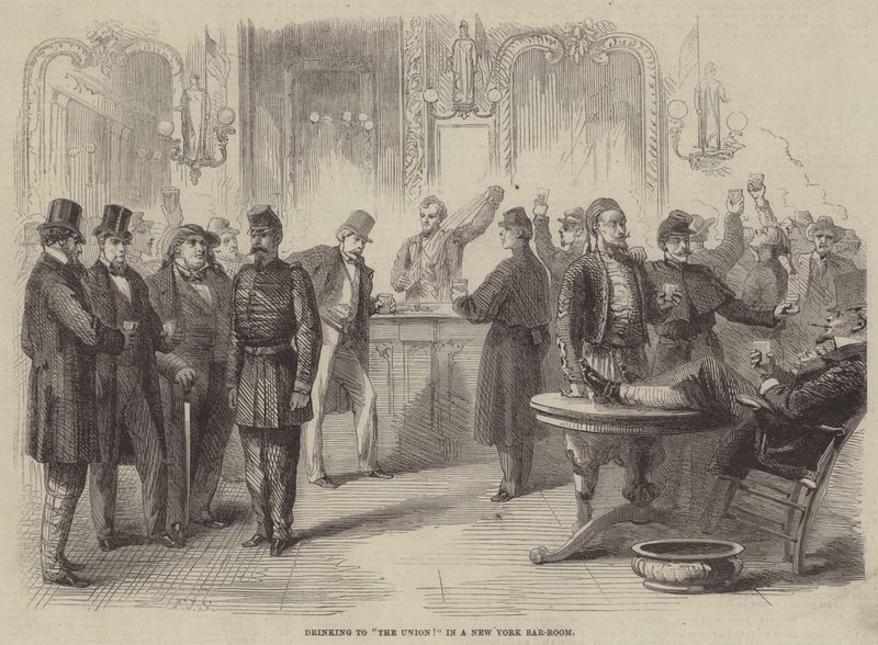 Drinken op de Unie! in een bar in New York door Frederick John Skill