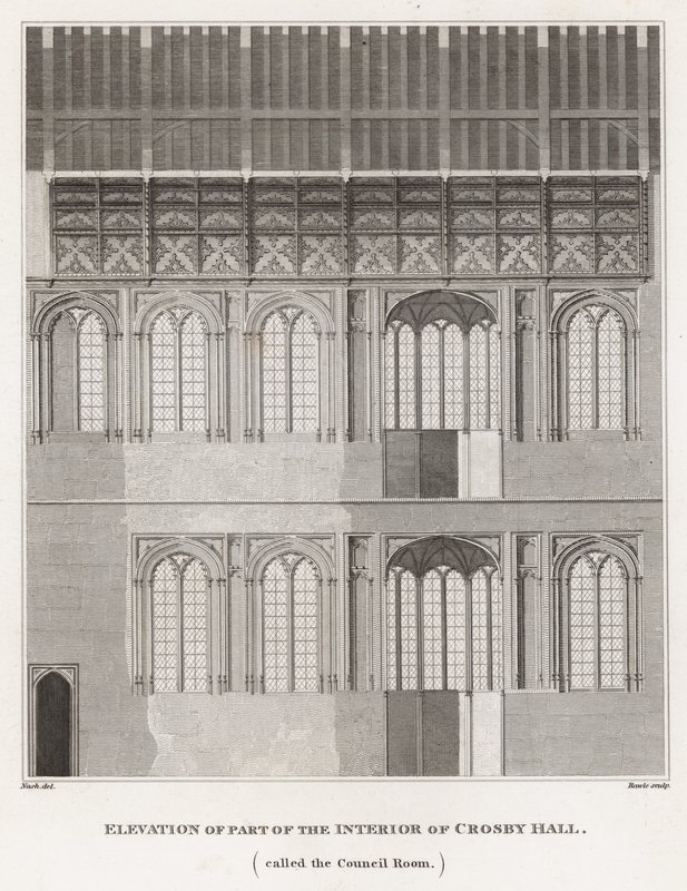 Opstand van een deel van het interieur van Crosby Hall door Frederick Nash