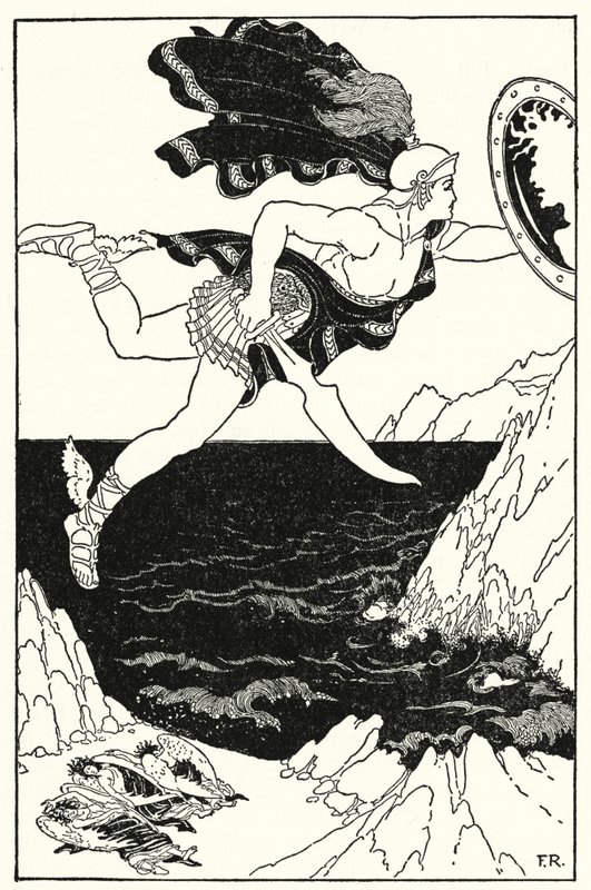 Perseus vloog voorzichtig naar beneden, zijn ogen op Medusa