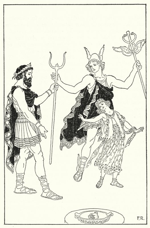 Kwikzilver haastte Proserpina weg van het paleis van Pluto (litho) door Frederick Richardson