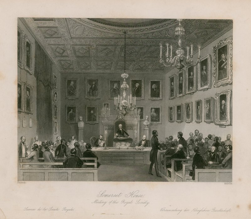 Somerset House, bijeenkomst van de Royal Society door Frederick William Fairholt