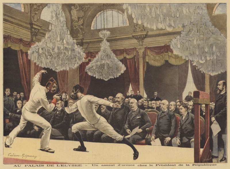 Een schermwedstrijd voor de President van Frankrijk in het Elysee Paleis door French School