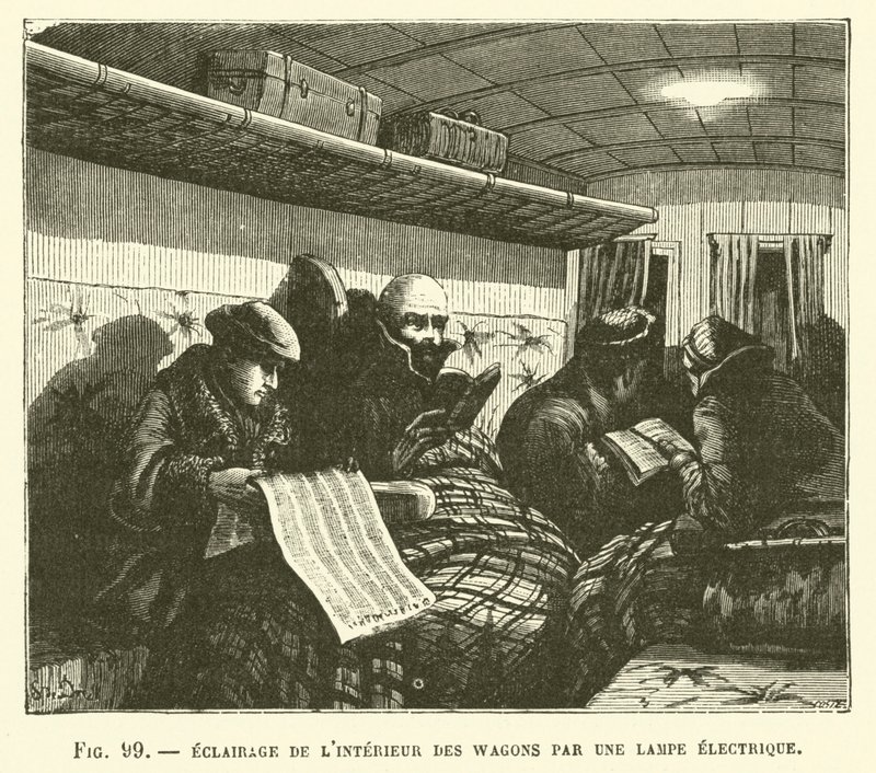 Verlichting Van De Binnenkant Van Wagons Door Een Elektrische Lamp door French School