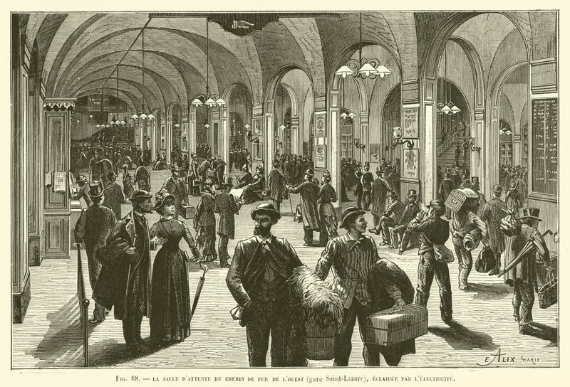 De Wachtkamer Van De Westelijke Spoorweg (station Saint-Lazare), Verlicht Door Elektriciteit door French School