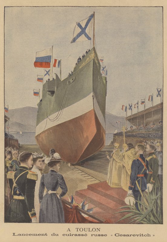 Te water laten van het Russische slagschip Tsesarevich in Toulon door French School