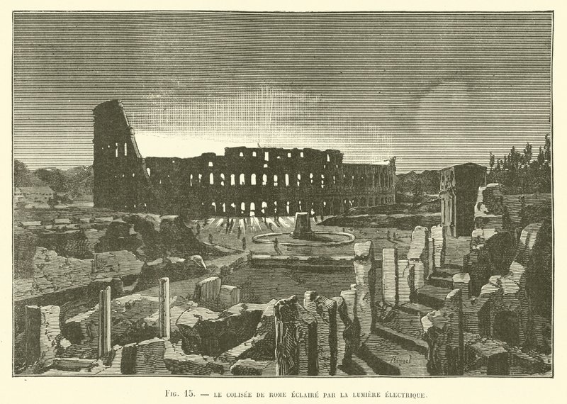 Het Colosseum Van Rome Verlicht Door Elektrisch Licht door French School