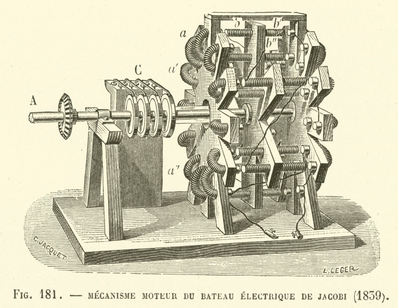Mechanisme motor van de elektrische boot van Jacobi, 1839 door French School