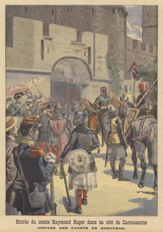 Heropvoering van de intocht van graaf Raymond Roger van Carcassonne in zijn stad door French School