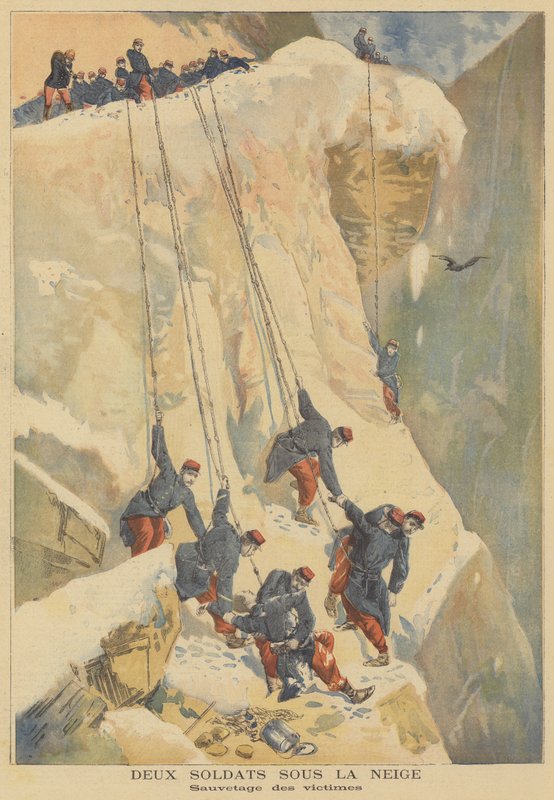 Redding van twee Franse soldaten bedolven door een lawine in de Alpen door French School