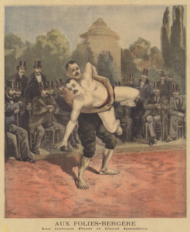 De worstelaars Pierri en Usouf Ismaillolo in de Folies-Bergere door French School