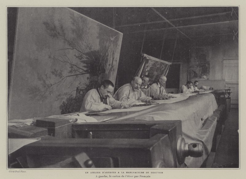Atelier van kunstenaars bij de Beauvais Tapestry Manufacture, Frankrijk door French Photographer