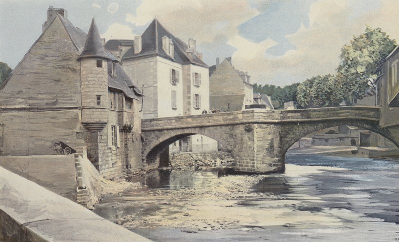 Aubusson, Brug van de Terrade, over de Creuse, Uitzicht stroomafwaarts door French Photographer