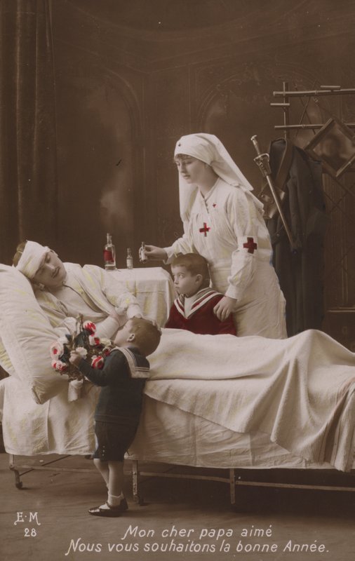 Kinderen wensen hun gewonde vader een Gelukkig Nieuwjaar, WO1 door French Photographer