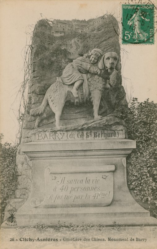 Clichy-Asnieres - Hondenbegraafplaats. Monument van Barry. Ansichtkaart verzonden in 1913 door French Photographer