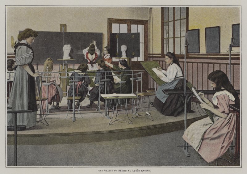 Tekenenklas aan het Lycee Racine, Parijs door French Photographer