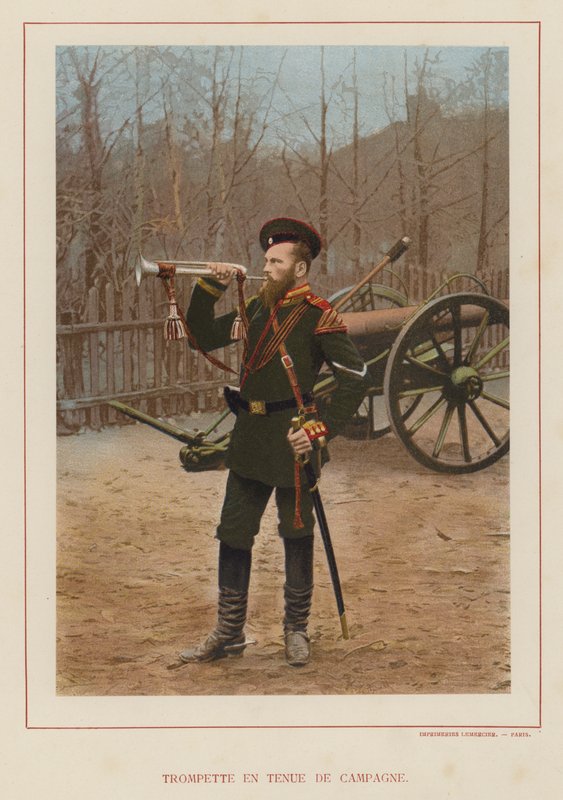 Het Russische Leger: Trompettist in Velduniform (foto) door French Photographer