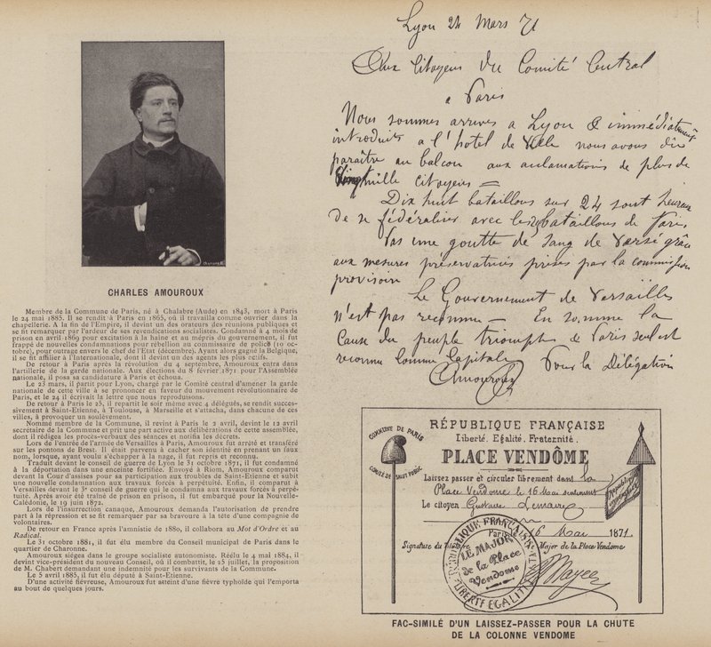 De Commune van Parijs, Charles Amouroux, Facsimile van een laissez-passer voor de val van de Vendome-zuil door French Photographer