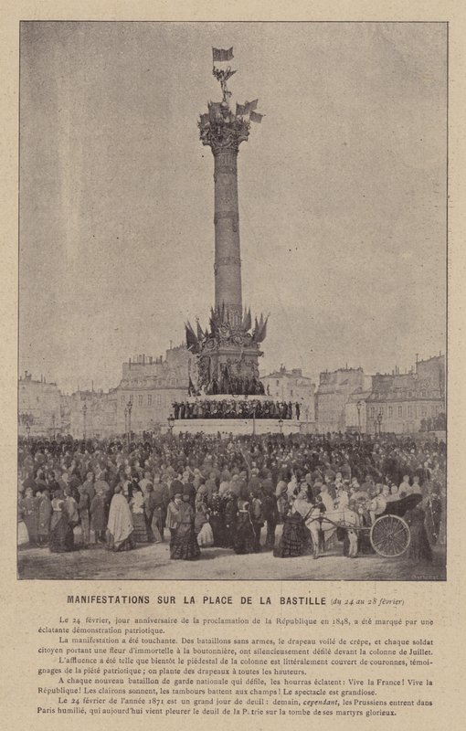 De Commune van Parijs, Manifestaties op de Place de la Bastille, van 24 tot 28 februari door French Photographer