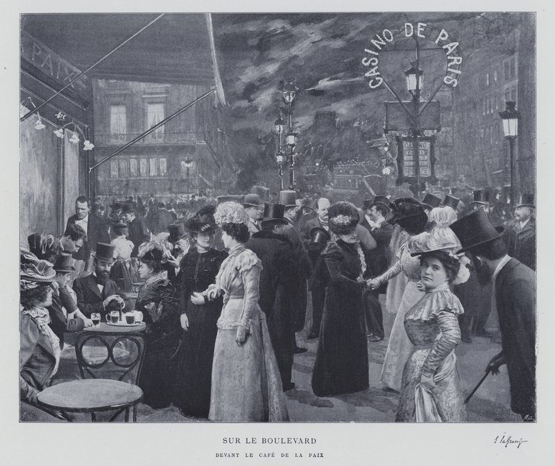 Op de boulevard buiten het Café de la Paix, Parijs door French Photographer
