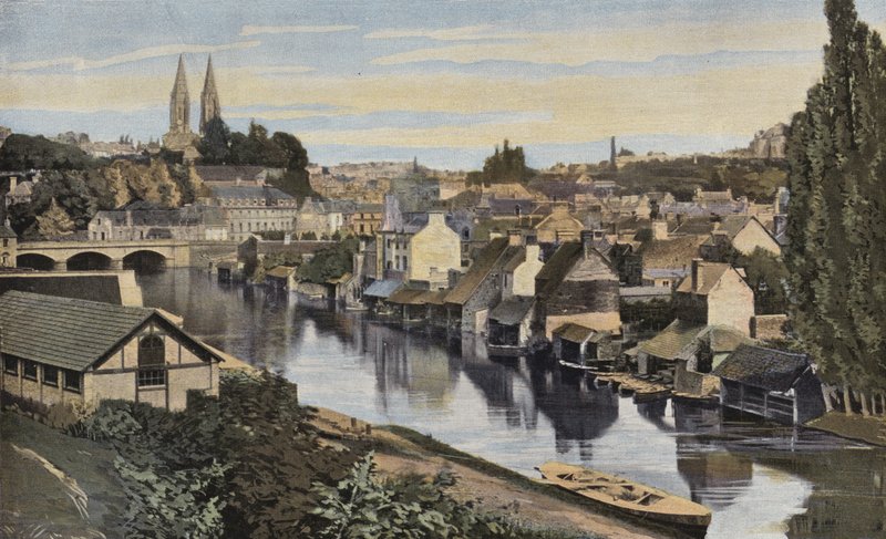 Saint-Lo, Algemeen uitzicht vanaf de oevers van de Vire door French Photographer