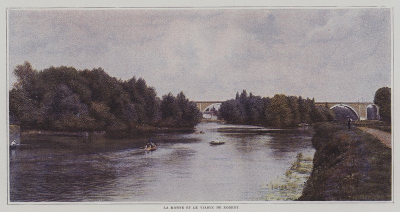 De rivier de Marne en het viaduct van Nogent, Frankrijk door French Photographer