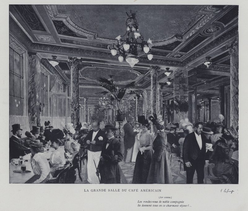 De grote zaal van het Café Americain, Parijs door French Photographer