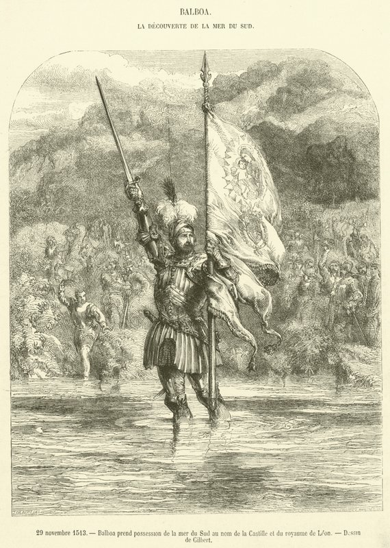 29 november 1513, Balboa neemt bezit van de Zuidzee in naam van Castilië en het koninkrijk León door French School