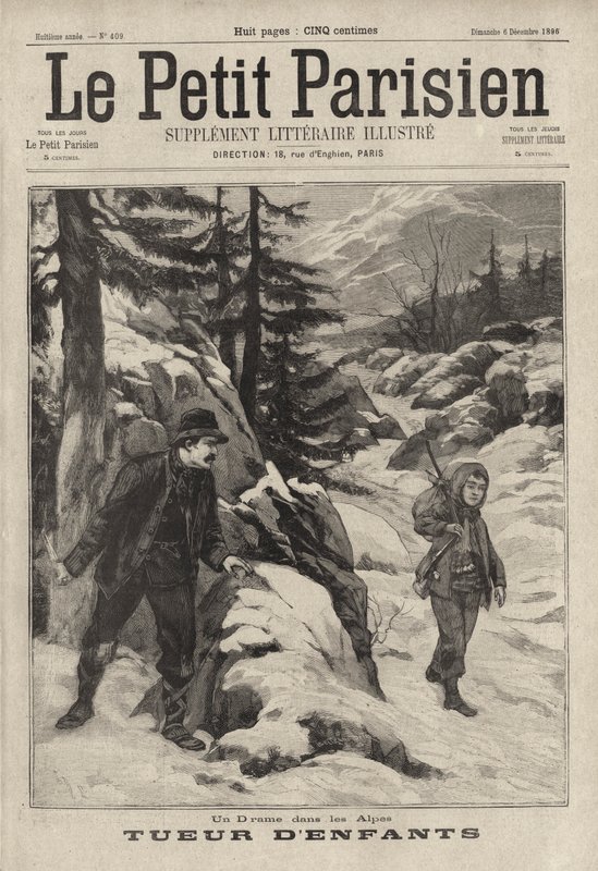 Een kindermoordenaar in de Alpen: een Italiaanse man wacht om een jongen te vermoorden die hij had beloofd te helpen de met sneeuw bedekte pas van de Col de l