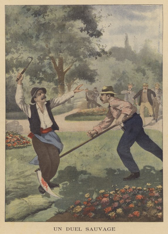 Een woest duel (kleurenlitho) door French School