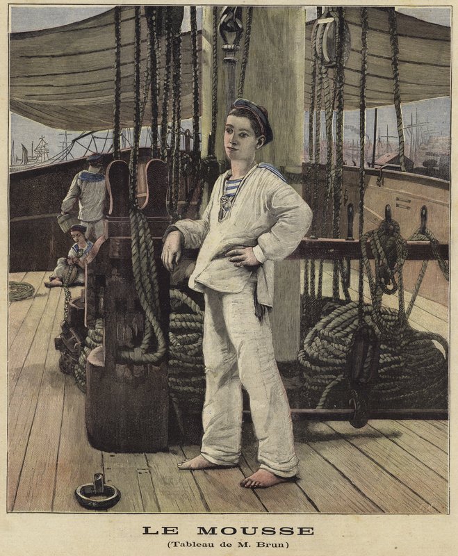 Een jonge matroos op het dek van een schip door French School