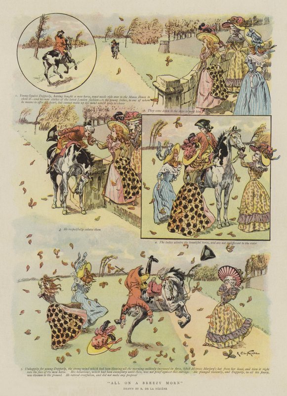 Alles op een winderige ochtend (chromolitho) door French School