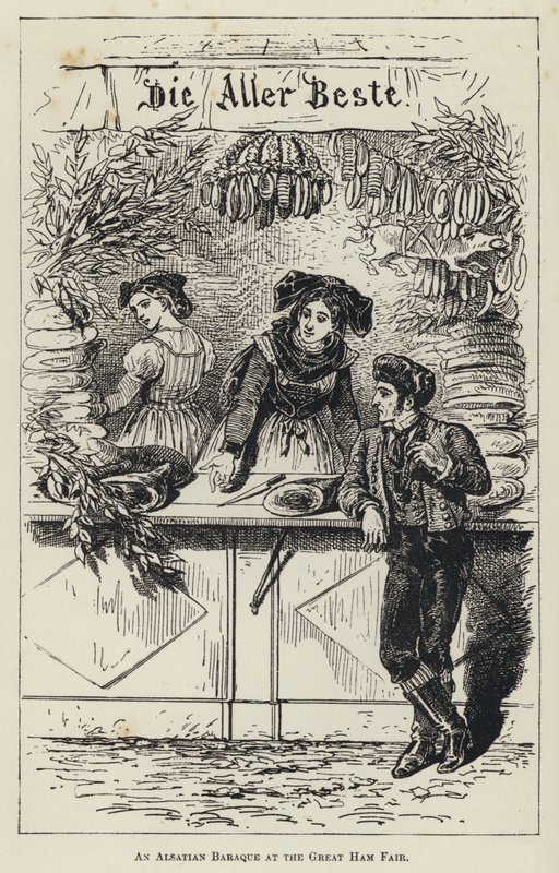 Een Elzasser Baraque op de Grote Ham Fair (gravure) door French School